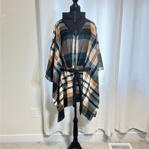 Penningtons Plaid Cape with Blue and Tan Accents